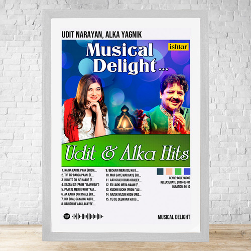 Cuadro Udit Narayan Alka Yagnik 30x40 C/vidrio Y Marco C418 Blanco Moderno