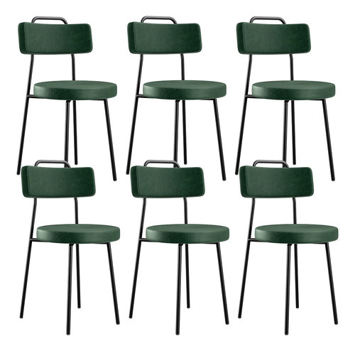 Kit 06 Cadeiras Decorativas Barcelona Couríssimo Verde Musgo Cor da estrutura da cadeira Preto Cor do assento Verde-musgo Desenho do tecido Liso Quantidade de cadeiras por conjunto 6