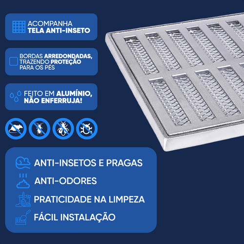 Relim Ralo Linear em Alumínio 15x100cm com Tela Anti Insetos Escovado