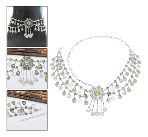 2 Boho Vientre Cintura Cadena Plata B 59cm Y 55,5cm Plata B