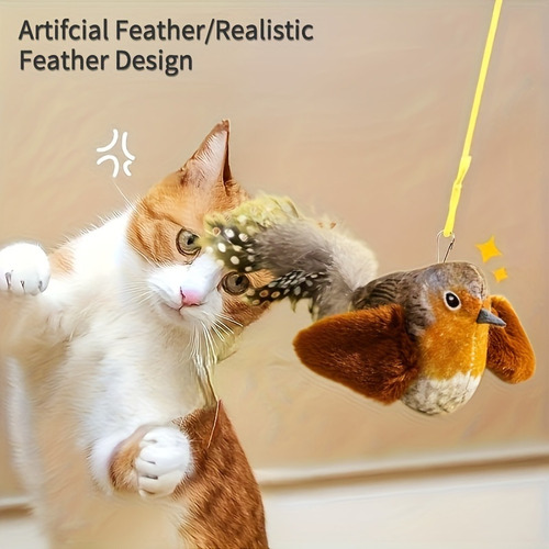 3× Varita De Juego Para Gatos Con Plumas Artificiales