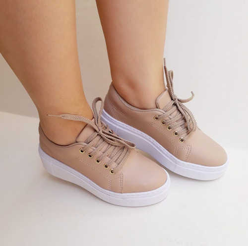 Imagem 5 de 5 de Tênis Feminino Nude Sola Alta Flatform Plataforma Sapatênis