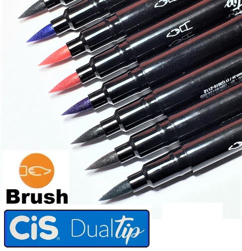 Marcador Pen Brush Dual Tip Duas Pontas 10 Cores Cis