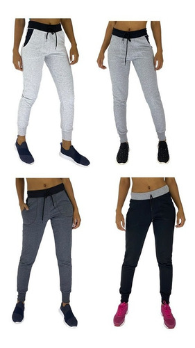 Kit 4 Calças Moletom Feminina Slim Fit Swag Abrigo Jogger