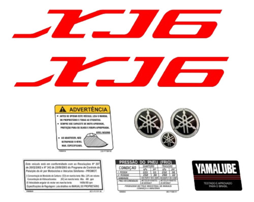 Adesivo Yamaha Xj6 2012 Preta Kit Completo Emblema Xj61103