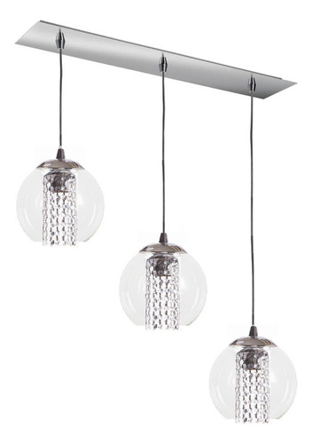 Plafon Lyon 3 Luces Globo Acero Inoxidable Vidrio Apto Led Estructura Cromo / Globo