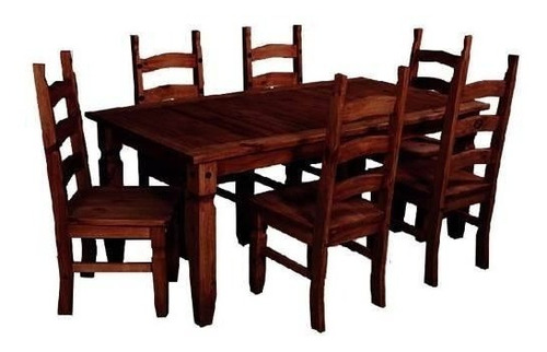 Imagen 1 de 4 de Juego Comedor Mesa 6 Sillas Linea Mexicana Madera E288
