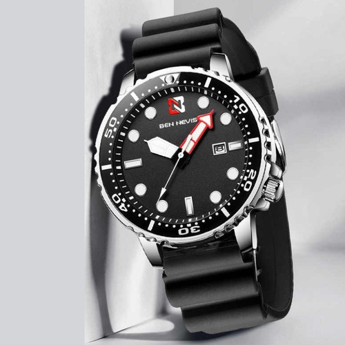 Relogio Preto Masculino Aqualand Original Borracha Ben Nevis