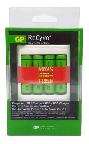 Cargador Pilas Gp + 4 Aa Recargables 2700mah