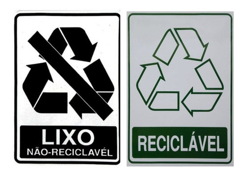 Kit 2 Adesivos Lixeira Coleta Seletiva Reciclável Não Recicl