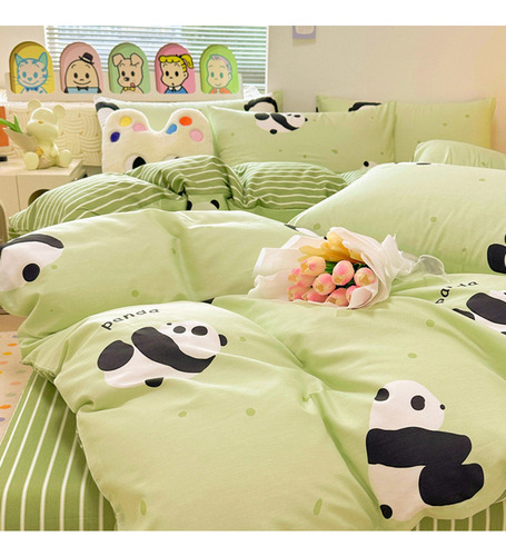 1 Juego De Sábanas Con Estampado De Panda Chino, 4 Piezas