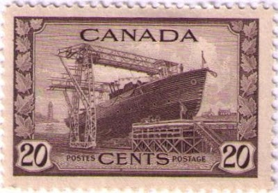 Antiguo Sello Canada 20 Postes Cents Postage 1949