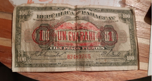 Billete 100 Pesos Paraguayos Republíca Paraguay 1923