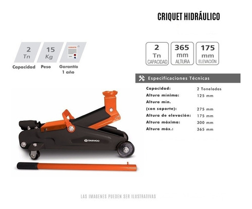 Imagen 4 de 7 de Crique Hidraulico Daewoo 2000 Kg Reforzado Con Maletin 2ton