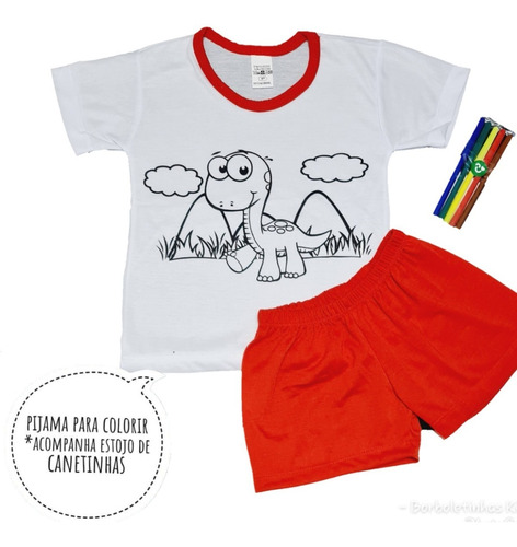 Pijama Infantil De Colorir Canetinha Presente Para Menino