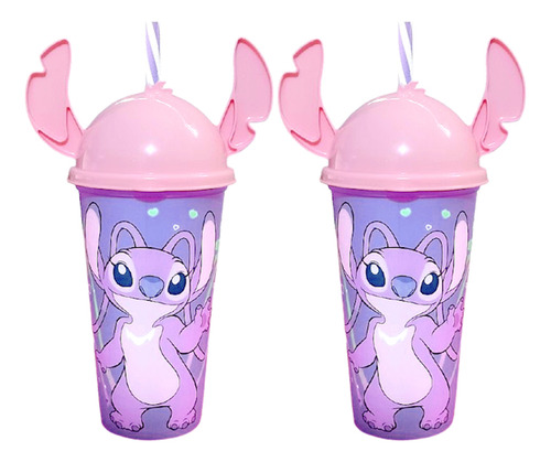 2 Copos Angel Stitch Com Orelhas 500ml Infantil