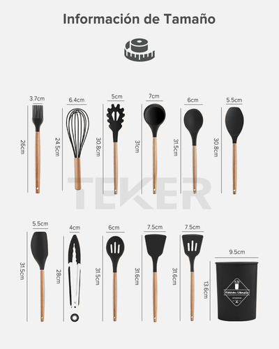 Utensilios De Silicona Teker 12 Espatulas Reposteria Set Col