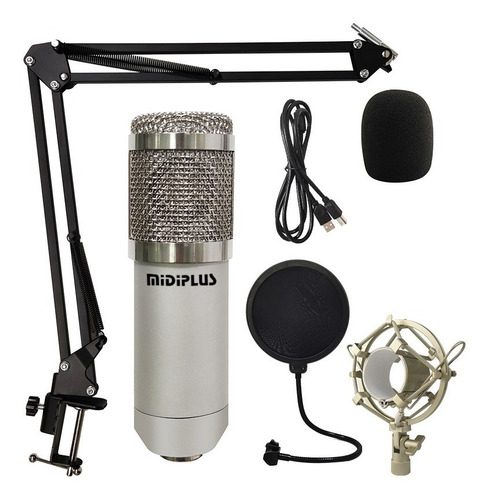 Imagen 8 de 10 de Kit Micrófono Condenser Cardioide Usb Midiplus Usb800 Gris