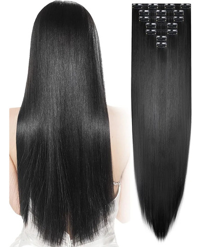 Extensiones De Cabello C/clip Negro Natural 24' 7 Cortinas 