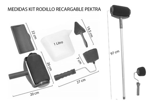 Imagen 7 de 10 de Kit Rodillo Recargable Extensible Pintar Pektra C/accesorios