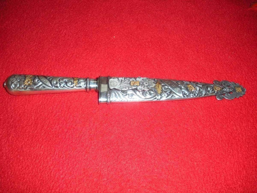 Cuchillo Criollo La Movediza Plata 800 Maciza Y Oro- Antiguo