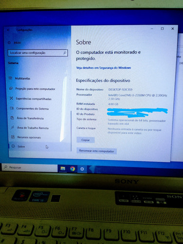 Notebook Sony Vaio Core I3 4gb 446gb Hd - Windows 10 Branco (Usado)