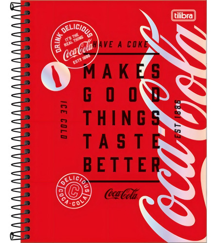 Caderno Univ. Capa Dura Coca-cola 10 Matérias 1un. Tilibra Cor Vermelho