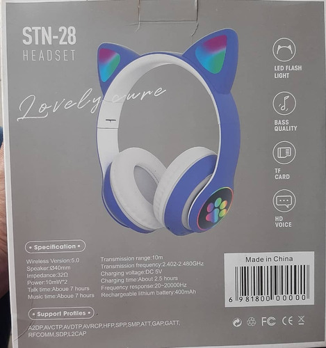 Audifonos Inalambricos Cat Stn-28 Orejas De Gato Con Luz Rgb