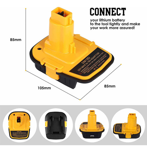 Adaptador Convertidor De Batería Dm18d Para Dewolt Tools Con