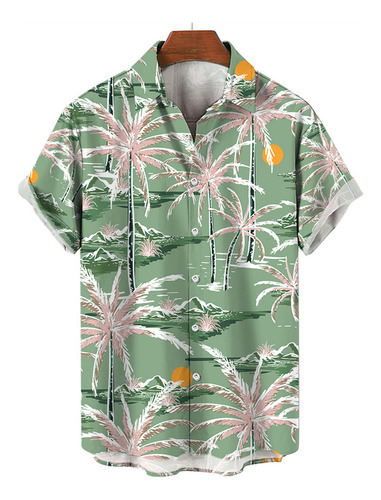 Camisa De Hombre Con Estampado 3d De Palmeras Hawaianas Para