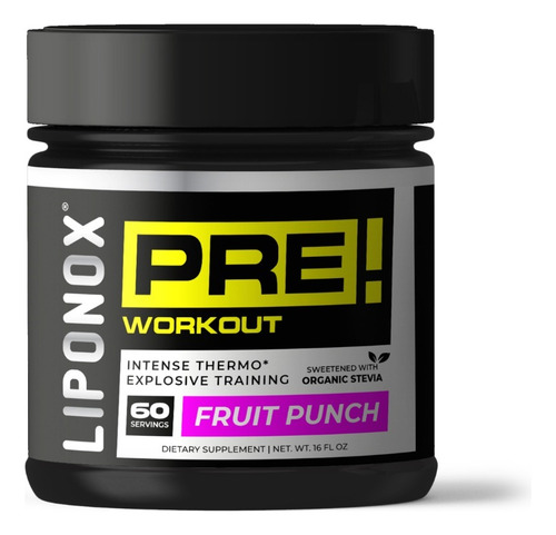 Pre entreno energizante Liponox 60 servicios polvo sabor frutos rojos