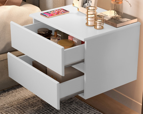 Mesa De Cabeceira Suspensa Toquio 2 Gavetas Quarto Cor Branco