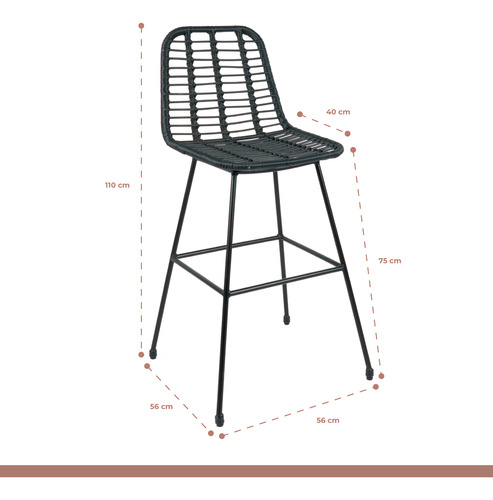 Taburete Alto De Terraza Rattan Grecia Color Negro