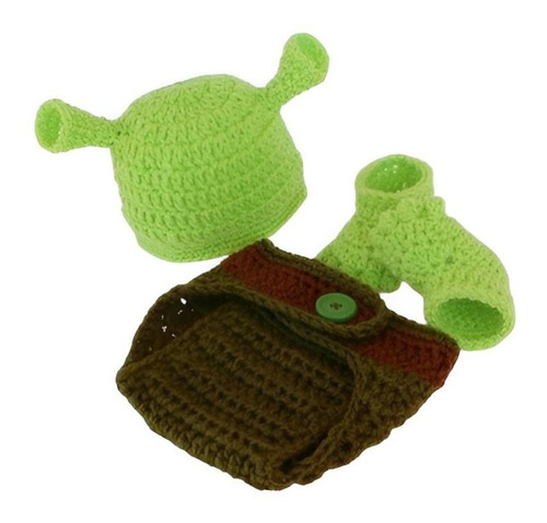 Conjunto Set Tejido Artesanal Con Zapatitos Bebé Shrek 