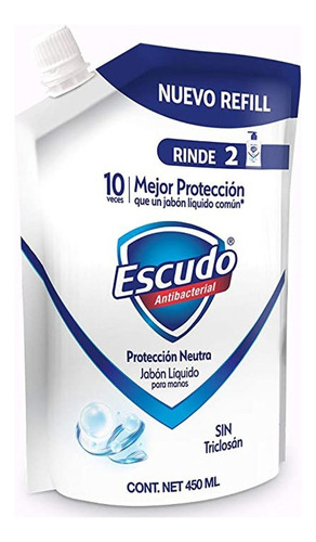 Jabón Líquido Para Manos Escudo Antibacterial Protección Neutra Repuesto 450ml