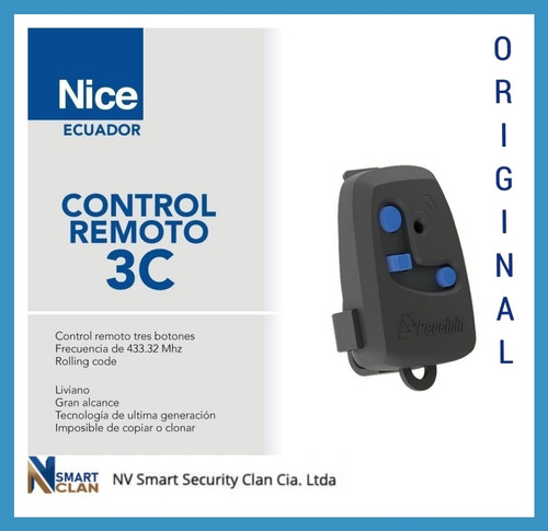 Control Remoto Nice-peccinin Original 433.32 Mhz.  $28.