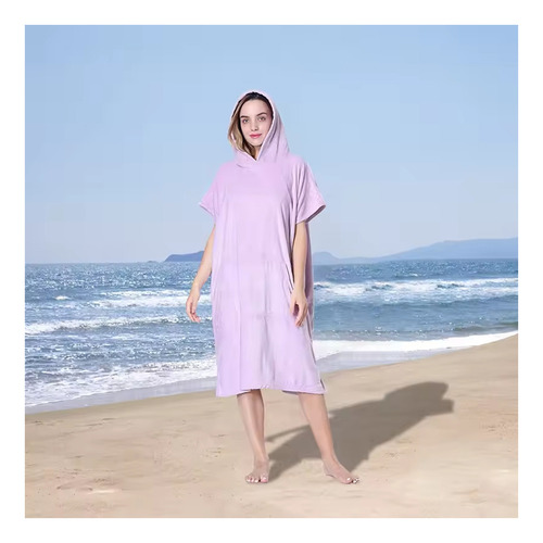 L Poncho Surf Beach Con Forro Polar Coral De Microfibra Con