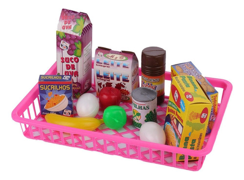 Brinquedo Kit Cozinha De Plástico 13 Peças Cesta De Mercado