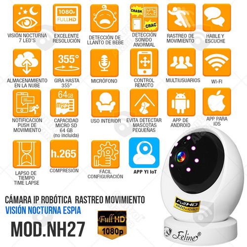 Imagen 2 de 10 de Camara Wifi Ip Full Hd Seguridad Deteccion Movimiento Audio Vision Nocturna Espia Grabacion Nube Alarma Casa