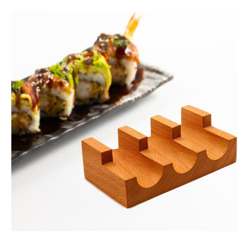 Soporte De Tacos De Sushi De Madera Para 3 Cuadrícula
