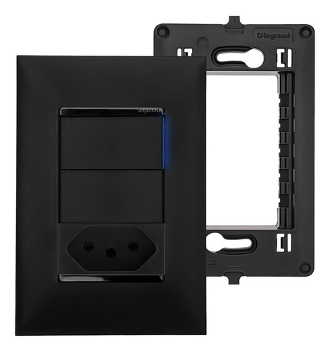 Tomada Preta 10a Com Interruptor Paralelo Preto Pial Legrand