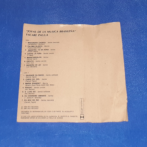 Yacare Paguá Música Brasilera Cassette Arg Maceo-disquería (Usado)