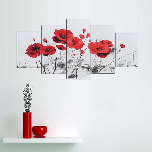 5 Unids/set Art Flor Rojo Lienzo Impresión Póster De Pared A