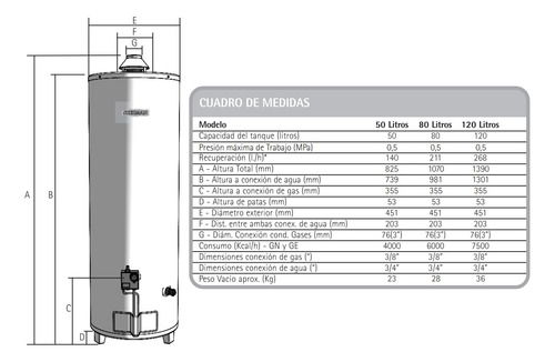 Termotanque A Gas Sherman By Rheem De Pie 50 Lts C. Superior