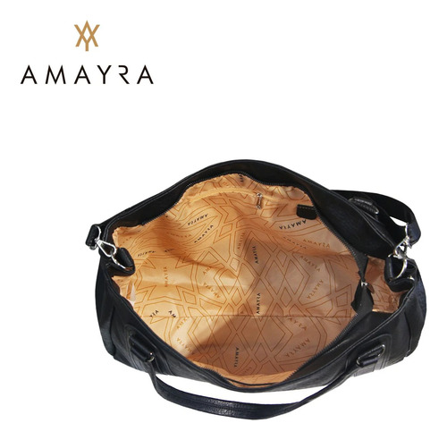 Cartera Grande Universitaria Ecocuero Mujer Amayra Negro Liso Níquel Negro