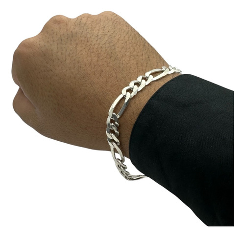 Pulsera Esclava Hombre Y Mujer Figaro Plata Duodeluxejoyas® Plateado 8 Mm 16 Cm