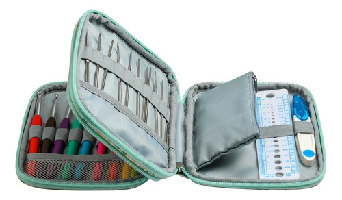 Imagen 3 de 4 de Set Con Estuche Crochet Silicona Accesorios Para Tejer