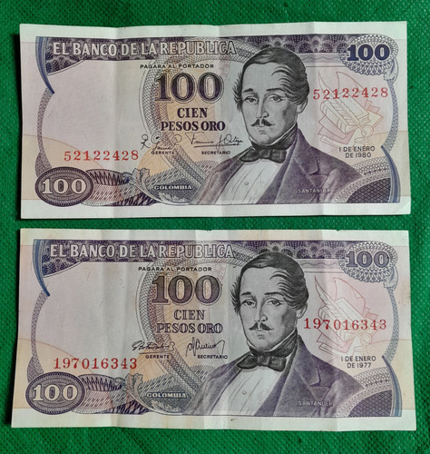 2 Billetes De 100 Pesos Año 1977 Y 1980, Estado Vf (7)