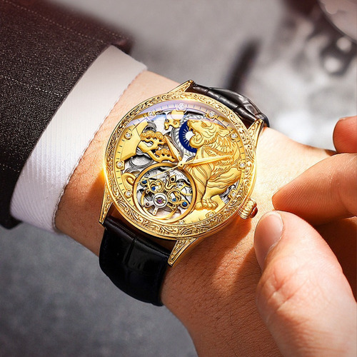 Reloj Mecánico De Cuero Con Diamantes Chenxi Fashion