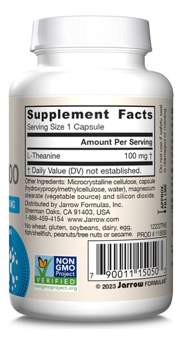 Jarrow Formulas Teanina 100, 100 Mg 60 Cápsulas Sabor Sin sabor